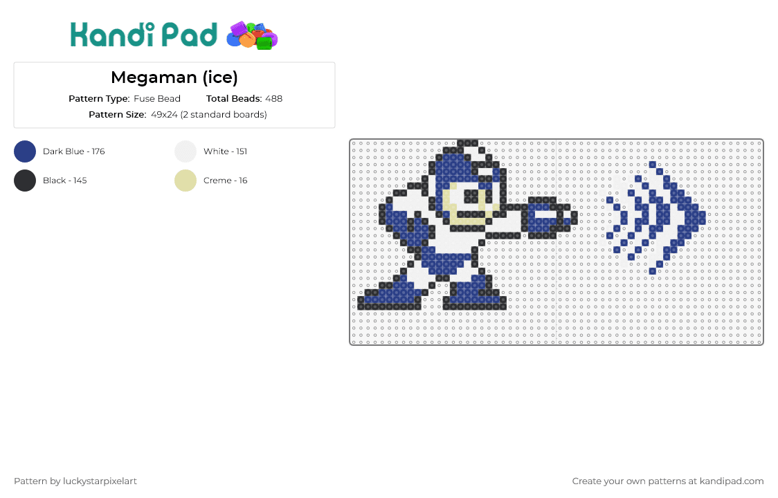 Megaman (ice) - Fuse Bead Pattern by luckystarpixelart on Kandi Pad - mega man,capcom,nintendo,sega,video game,character,ice,blue,gray