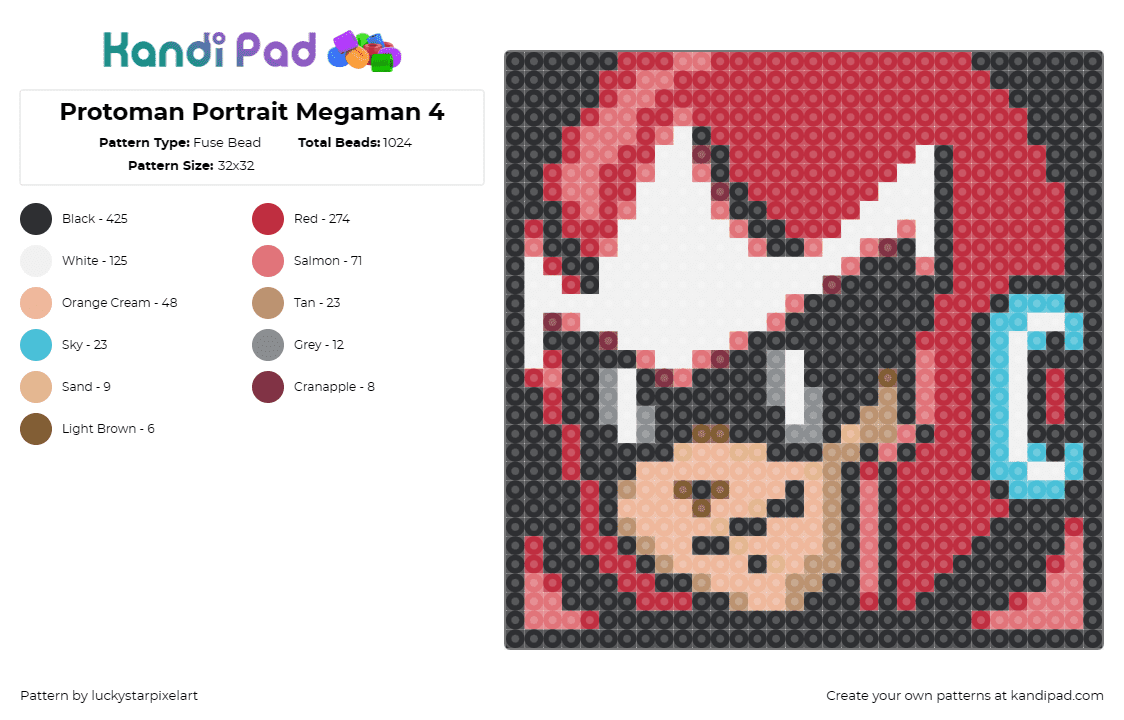 Protoman Portrait Megaman 4 Fuse Bead Pattern - Kandi Pad | Kandi ...