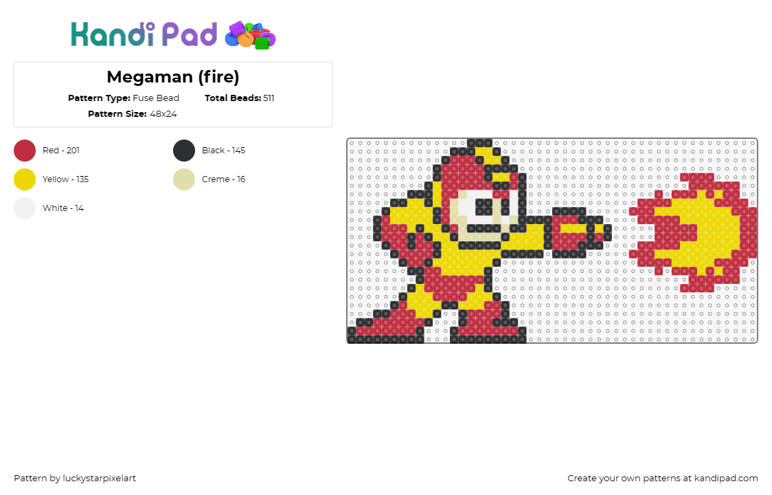 Megaman (fire) - Fuse Bead Pattern by luckystarpixelart on Kandi Pad - mega man,capcom,nintendo,sega,video game,character,fire ball,red,yellow