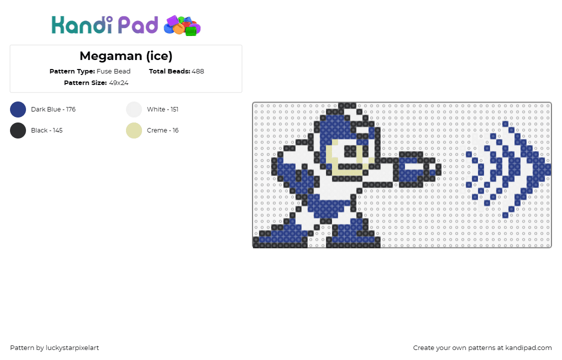 Megaman (ice) - Fuse Bead Pattern by luckystarpixelart on Kandi Pad - mega man,capcom,nintendo,sega,video game,character,ice,blue,gray