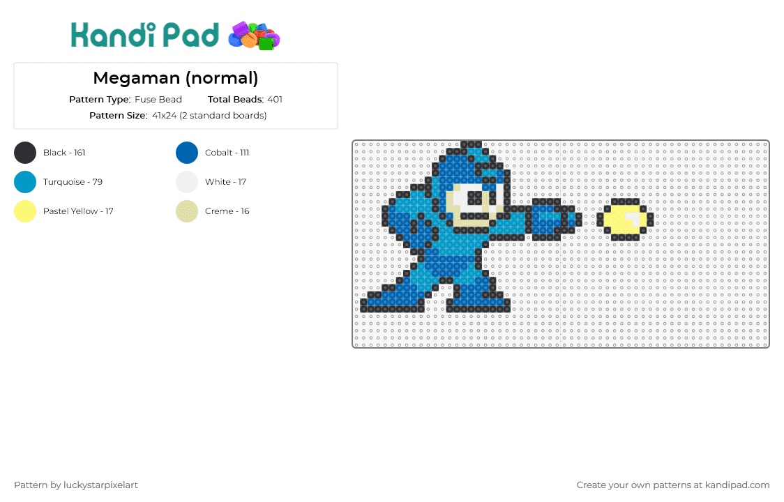 Megaman (normal) - Fuse Bead Pattern by luckystarpixelart on Kandi Pad - mega man,capcom,nintendo,sega,video game,character,blue