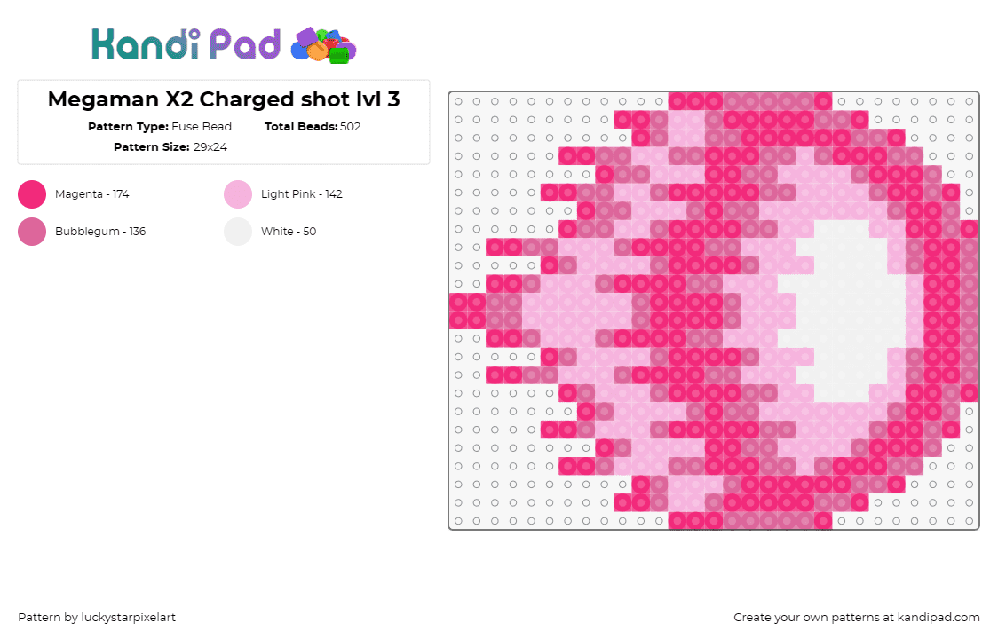 Megaman X2 Charged shot lvl 3 - Fuse Bead Pattern by luckystarpixelart on Kandi Pad - mega man,orb,capcom,nintendo,fiery,sega,video game,pink