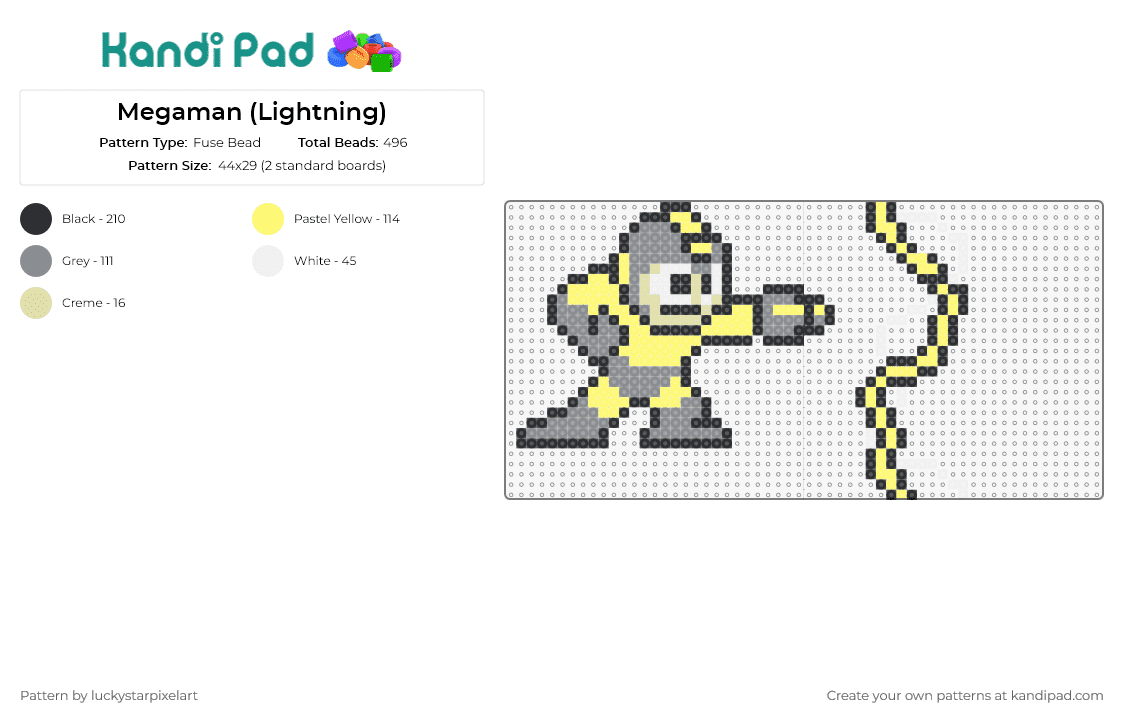 Megaman (Lightning) - Fuse Bead Pattern by luckystarpixelart on Kandi Pad - mega man,capcom,nintendo,sega,video game,character,lightning,yellow,gray