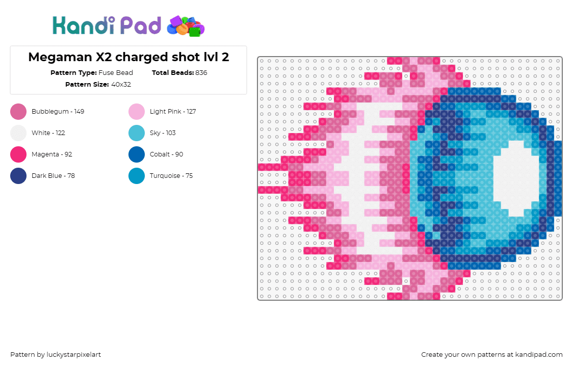 Megaman X2 charged shot lvl 2 - Fuse Bead Pattern by luckystarpixelart on Kandi Pad - mega man,orb,capcom,nintendo,fiery,sega,video game,blue,pink