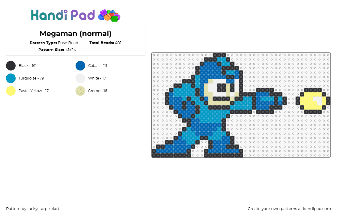 Megaman (normal) - Fuse Bead Pattern by luckystarpixelart on Kandi Pad - mega man,capcom,nintendo,sega,video game,character,blue