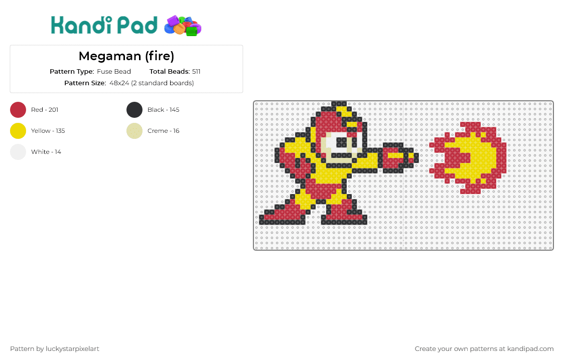 Megaman (fire) - Fuse Bead Pattern by luckystarpixelart on Kandi Pad - mega man,capcom,nintendo,sega,video game,character,fire ball,red,yellow