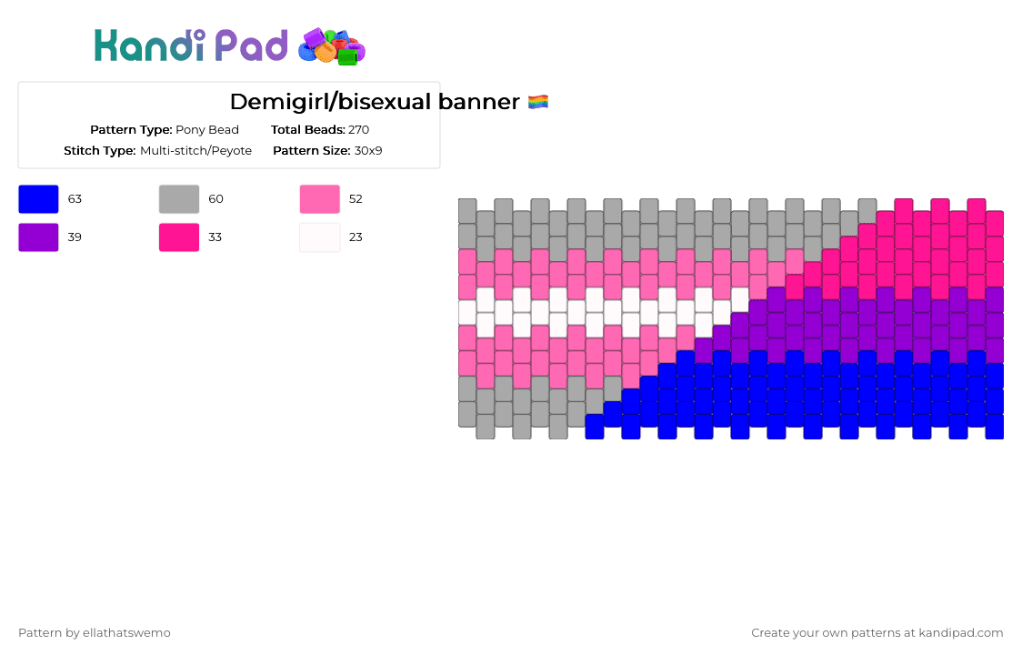 Demigirl/bisexual banner 🏳️‍🌈 - Pony Bead Pattern by ellathatswemo on Kandi Pad - pink,purple,pride,demi,demigirl,bi,bisexual,lgbtq,banner,ponybeads