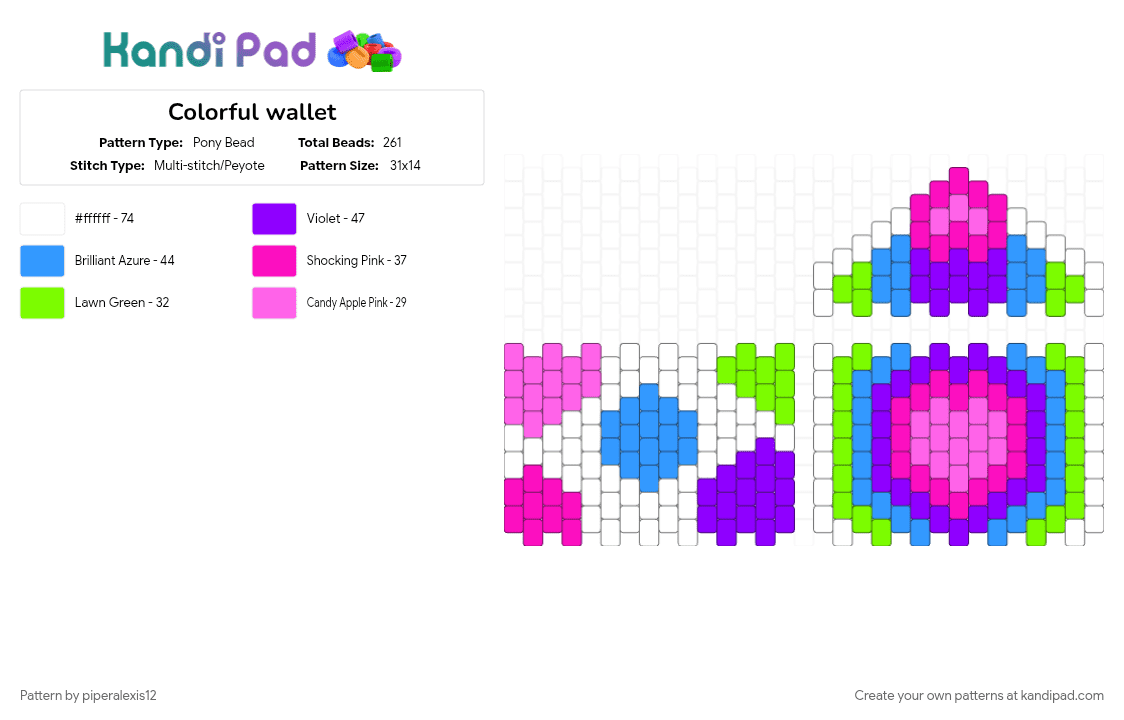 Colorful wallet - Pony Bead Pattern by piperalexis12 on Kandi Pad - colorful, light blue, pink, purple