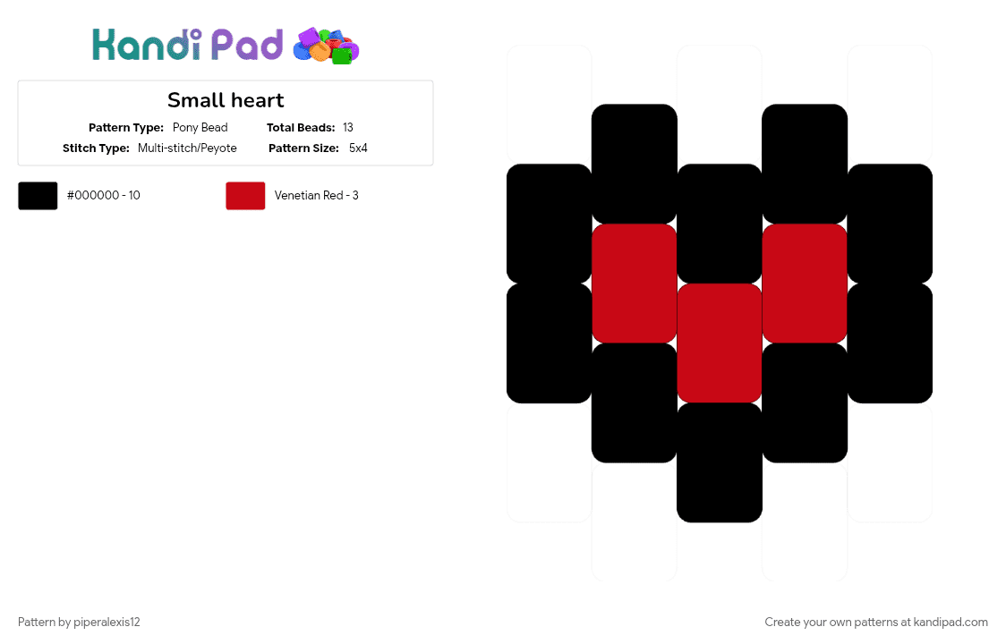 Small heart - Pony Bead Pattern by piperalexis12 on Kandi Pad - black, heart, red