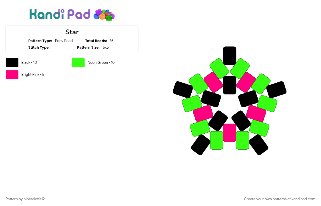 Star - Pony Bead Pattern by piperalexis12 on Kandi Pad - green, pink