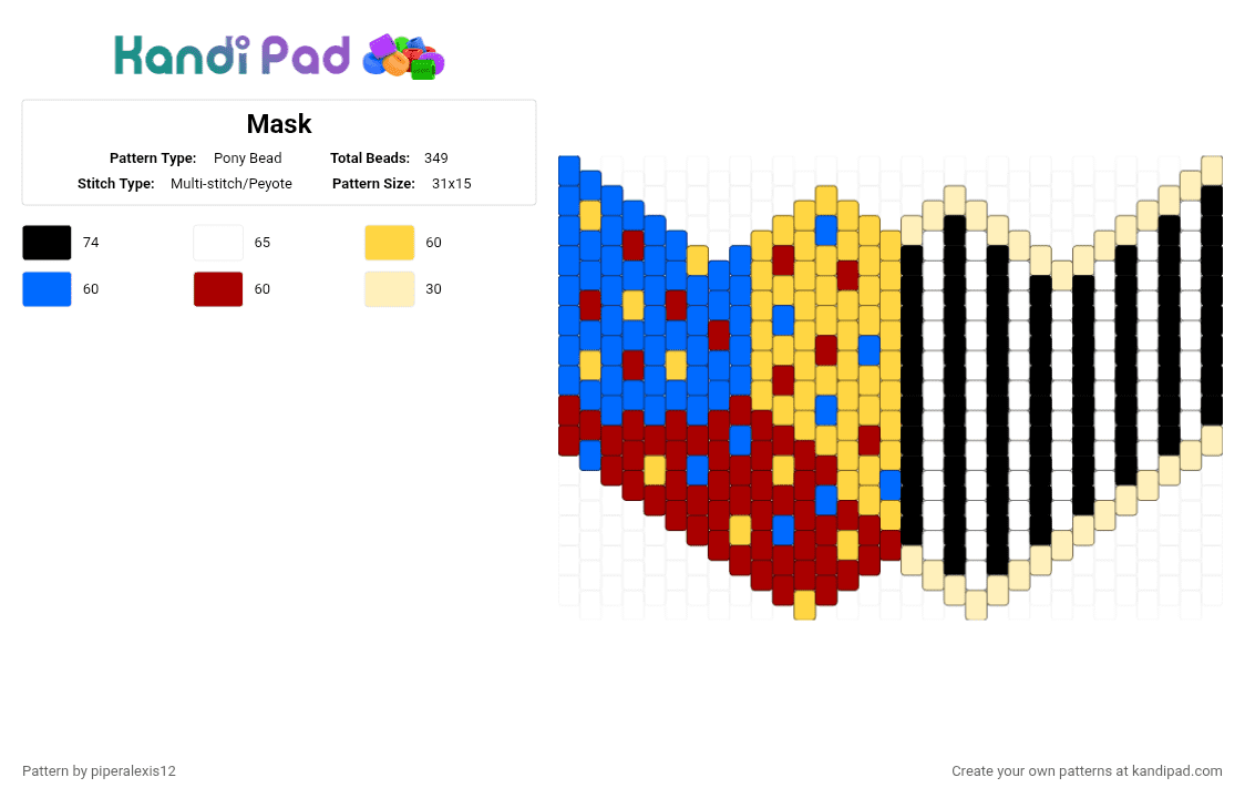 Mask - Pony Bead Pattern by piperalexis12 on Kandi Pad - yellow