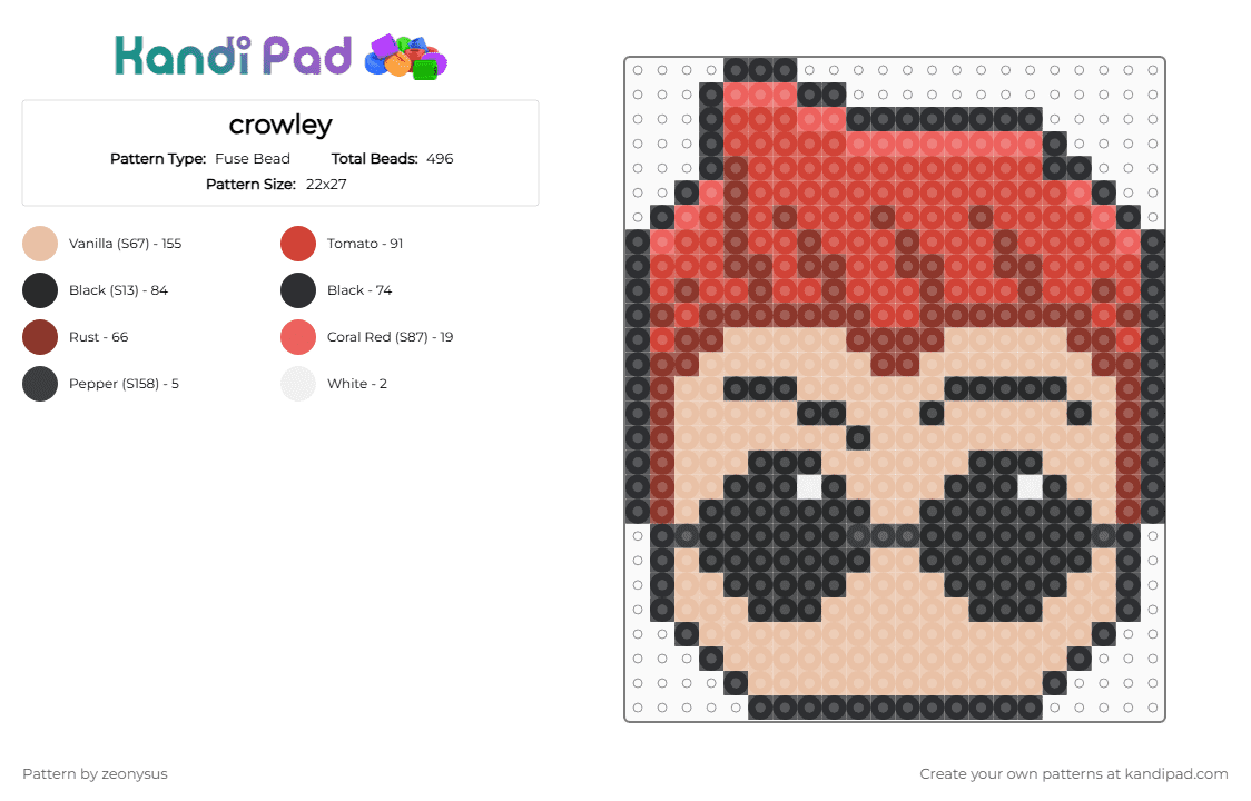 Crowley (Good Omens) - Fuse Bead Pattern by zeonysus on Kandi Pad - beige,red,demon,good omens,character