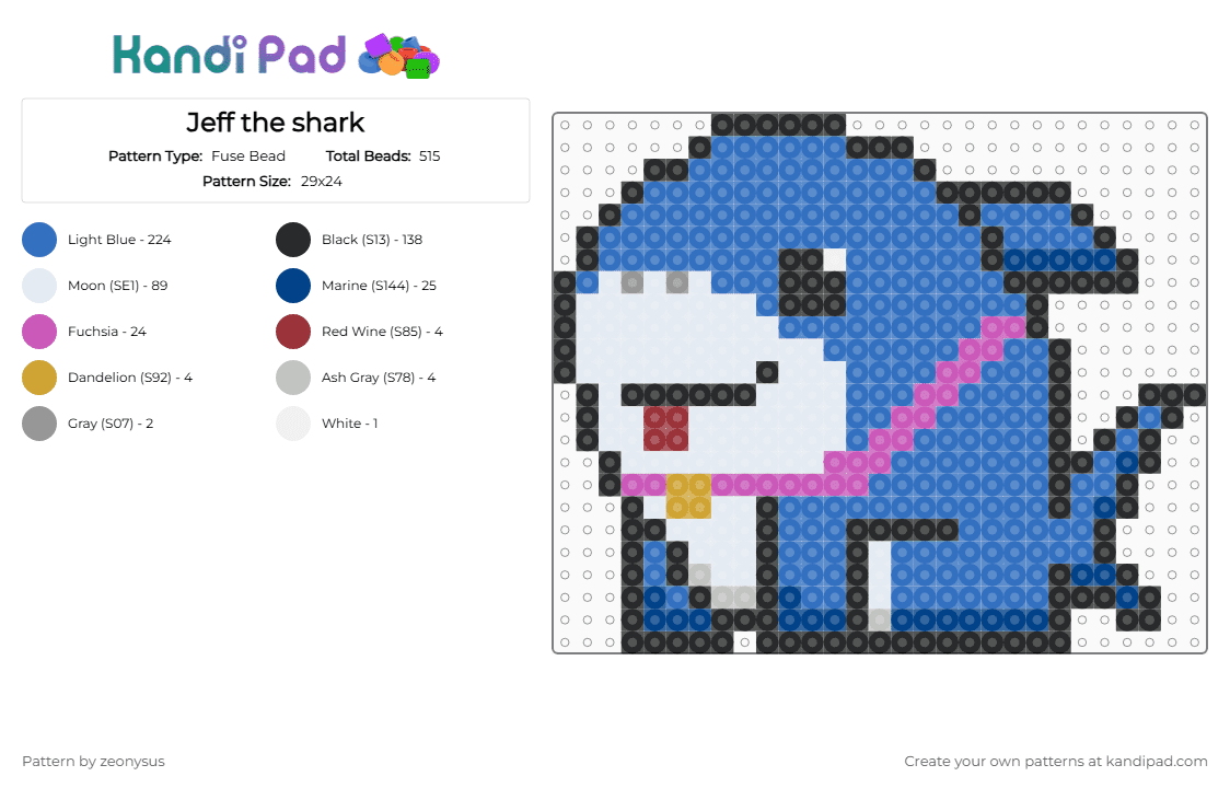 Jeff the shark - Fuse Bead Pattern by zeonysus on Kandi Pad - blue