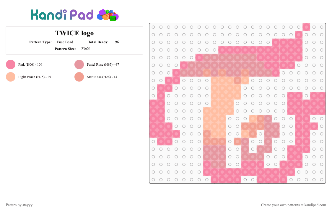TWICE logo - Fuse Bead Pattern by stayyy on Kandi Pad - beige, pink