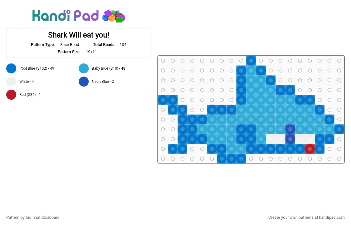 Shark Will eat you! - Fuse Bead Pattern by faqihhafidzrabbani on Kandi Pad - light blue,blue