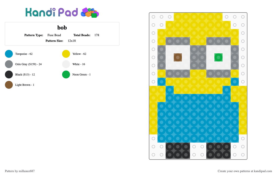 bob - Fuse Bead Pattern by millanez687 on Kandi Pad - minion,light blue,yellow