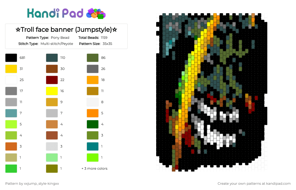 ☆Troll face banner (Jumpstyle)☆ - Pony Bead Pattern by xxjump_style-kingxx on Kandi Pad - 