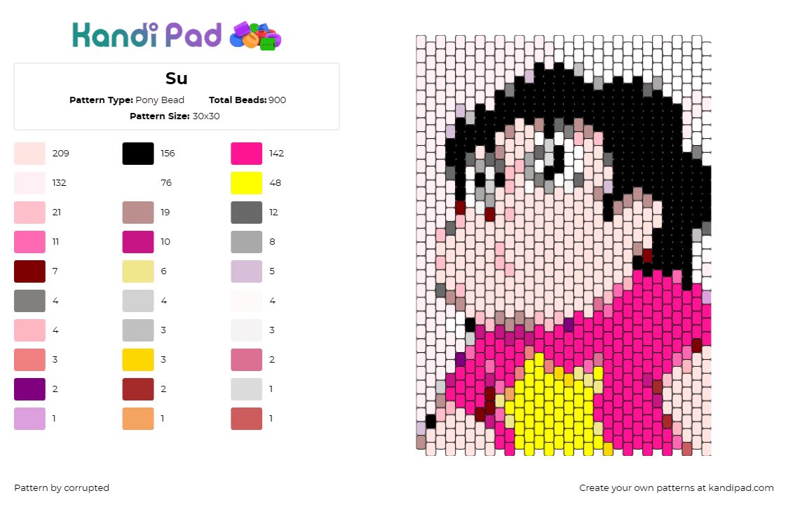 Su - Pony Bead Pattern by corrupted on Kandi Pad - steven universe,character,tv show,cartoon,pink