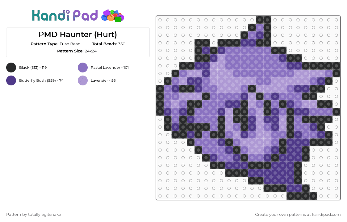 PMD Haunter (Hurt) - Fuse Bead Pattern by totallylegitsnake on Kandi Pad - blue,purple,pokemon,haunter,pokemon mystery dungeon