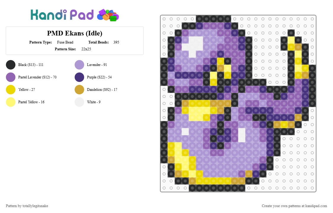 PMD Ekans (Idle) - Fuse Bead Pattern by totallylegitsnake on Kandi Pad - pink,pokemon,ekans,pokemon mystery dungeon