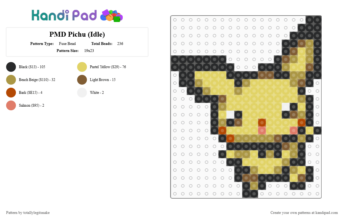 PMD Pichu (Idle) - Fuse Bead Pattern by totallylegitsnake on Kandi Pad - black, gold, pichu, pokemon, pokemon mystery dungeon, yellow