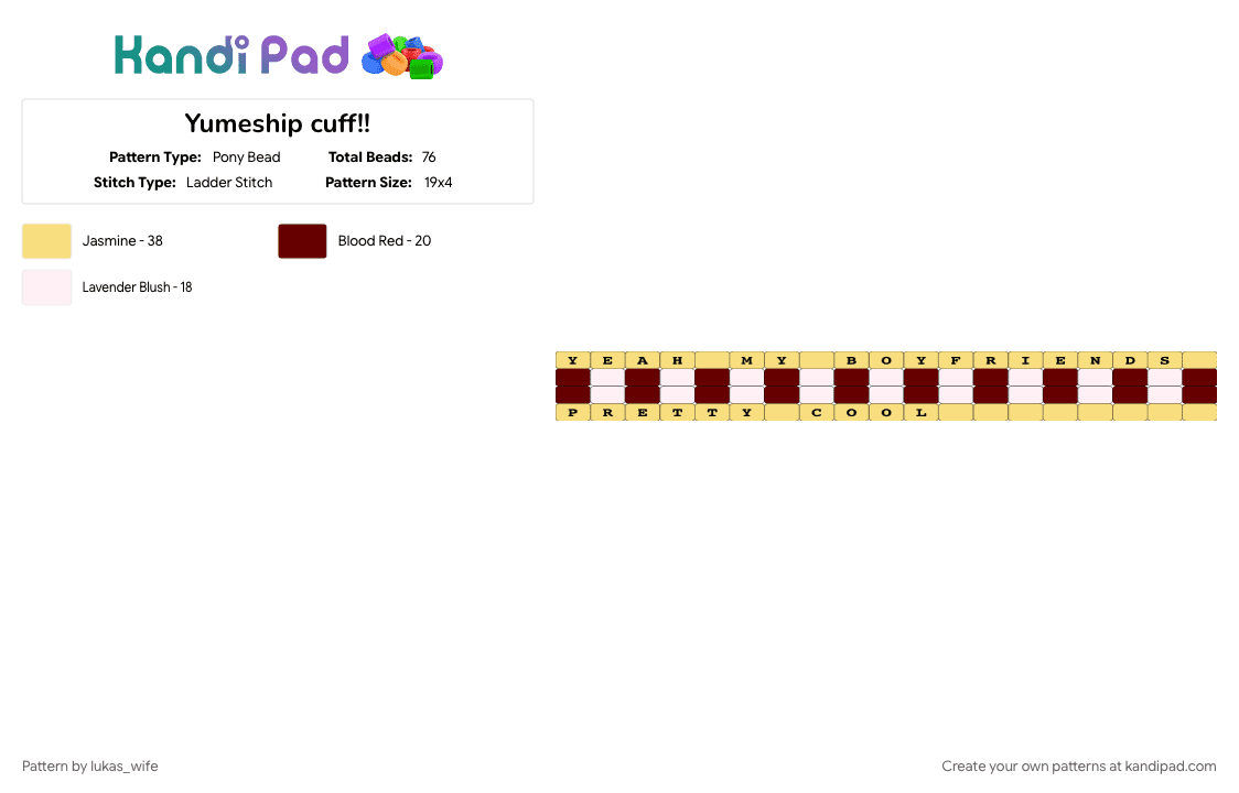 Yumeship cuff!! - Pony Bead Pattern by lukas_wife on Kandi Pad - alnst, brown, love, luka, yellow, yumeship