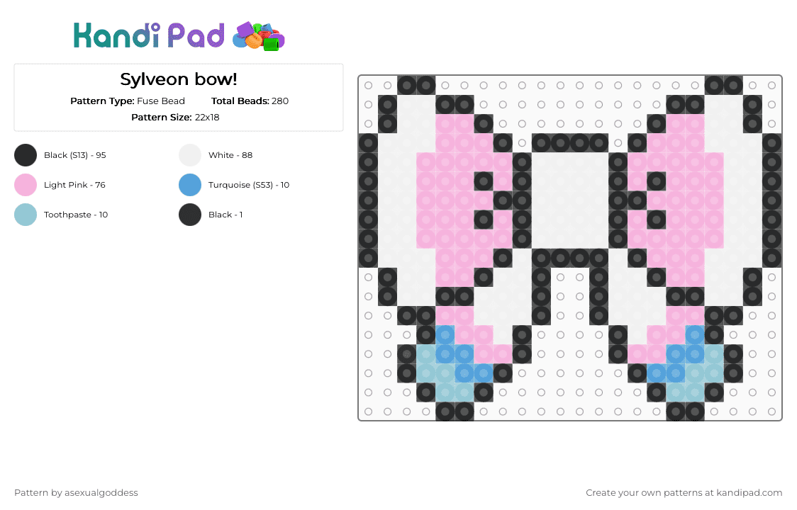 Sylveon bow! - Fuse Bead Pattern by asexualgoddess on Kandi Pad - bow, cute, evee, gaming, love, pink, pokemon, sylveon