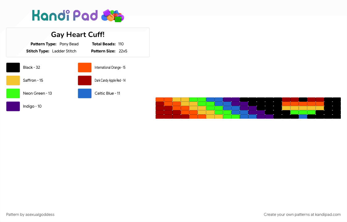 Gay Heart Cuff! - Pony Bead Pattern by asexualgoddess on Kandi Pad - gay, green, heart, june, lgbtq, love, orange, pride, red, uscore, yellow, youcore