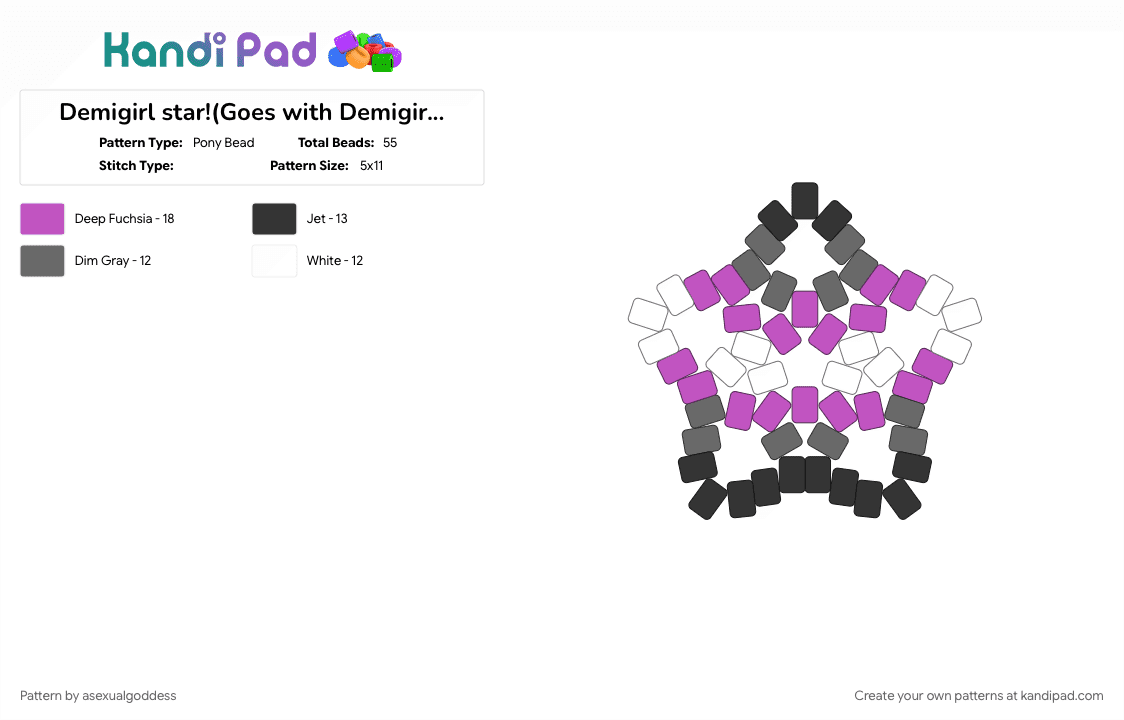 Demigirl star!(Goes with Demigirl cuff!) - Pony Bead Pattern by asexualgoddess on Kandi Pad - demi, demigirl, girlyboy, gray, june, late, love, pink, pride, youcore