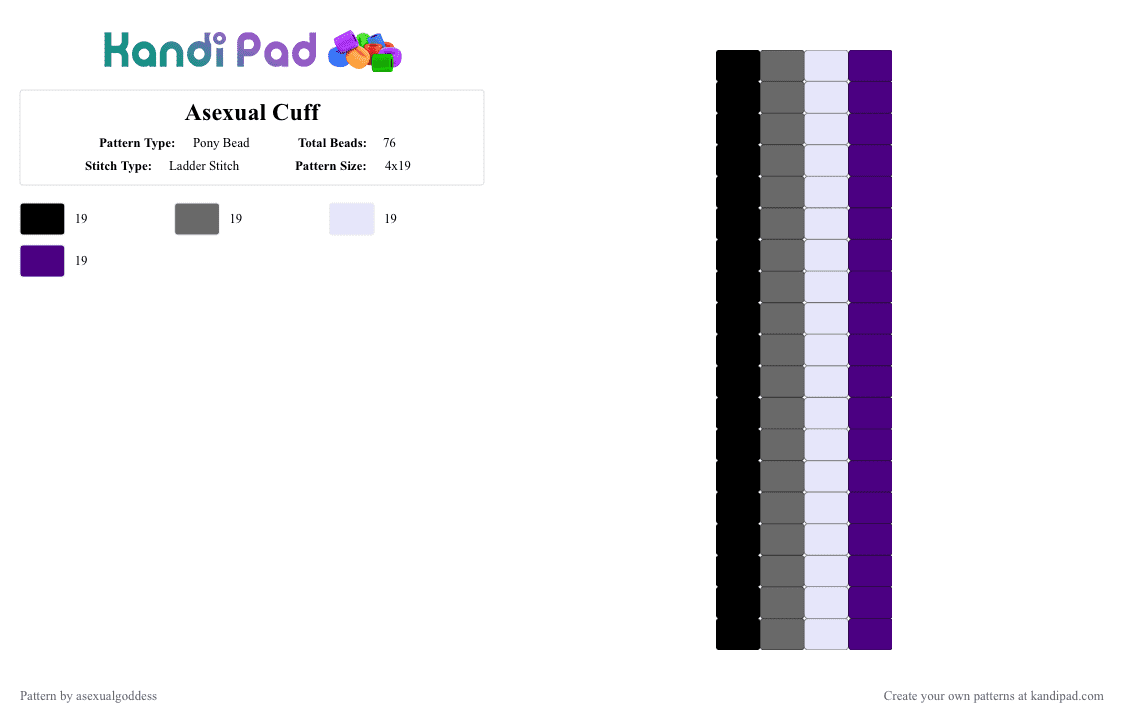 Asexual Cuff - Pony Bead Pattern by asexualgoddess on Kandi Pad - gray,purple,pride,ace,mecore