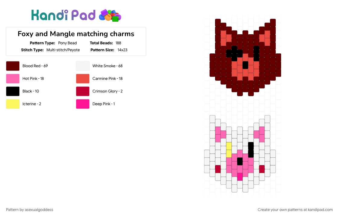 Foxy and Mangle matching charms - Pony Bead Pattern by artemismoongoddess on Kandi Pad - brown, charms, fnaf, fnaf 2, foxy, mangle, matching