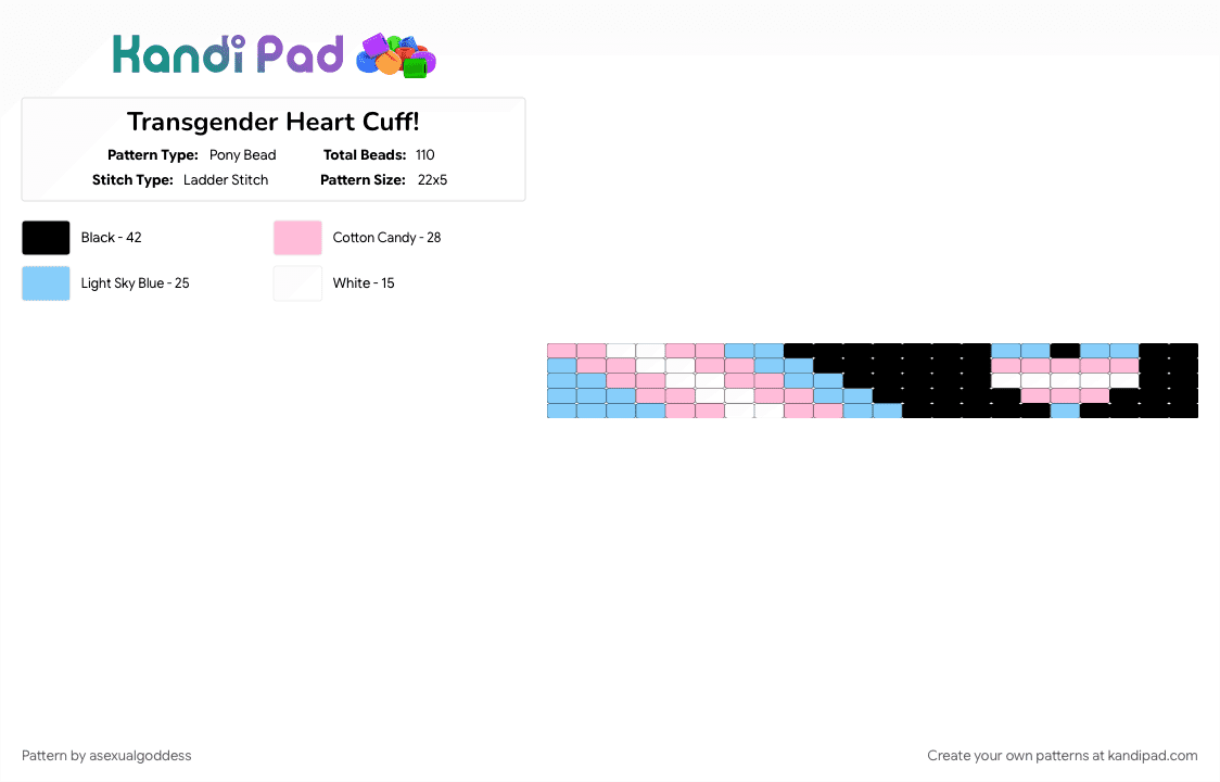 Transgender Heart Cuff! - Pony Bead Pattern by asexualgoddess on Kandi Pad - both, heart, june, light blue, love, pink, pride, trans, transgender, youcore