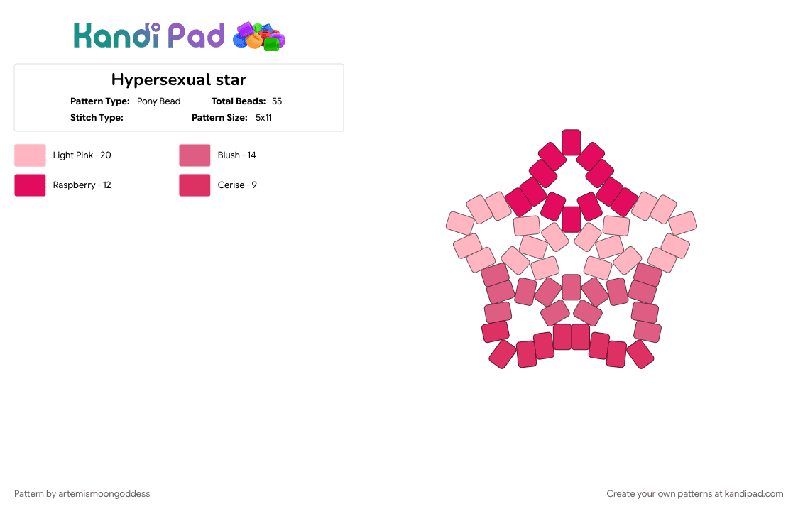 Hypersexual star - Pony Bead Pattern by lukas_wife on Kandi Pad - controversial, hypersexual, june, late, love, mecore, pink, pride, red, youcore