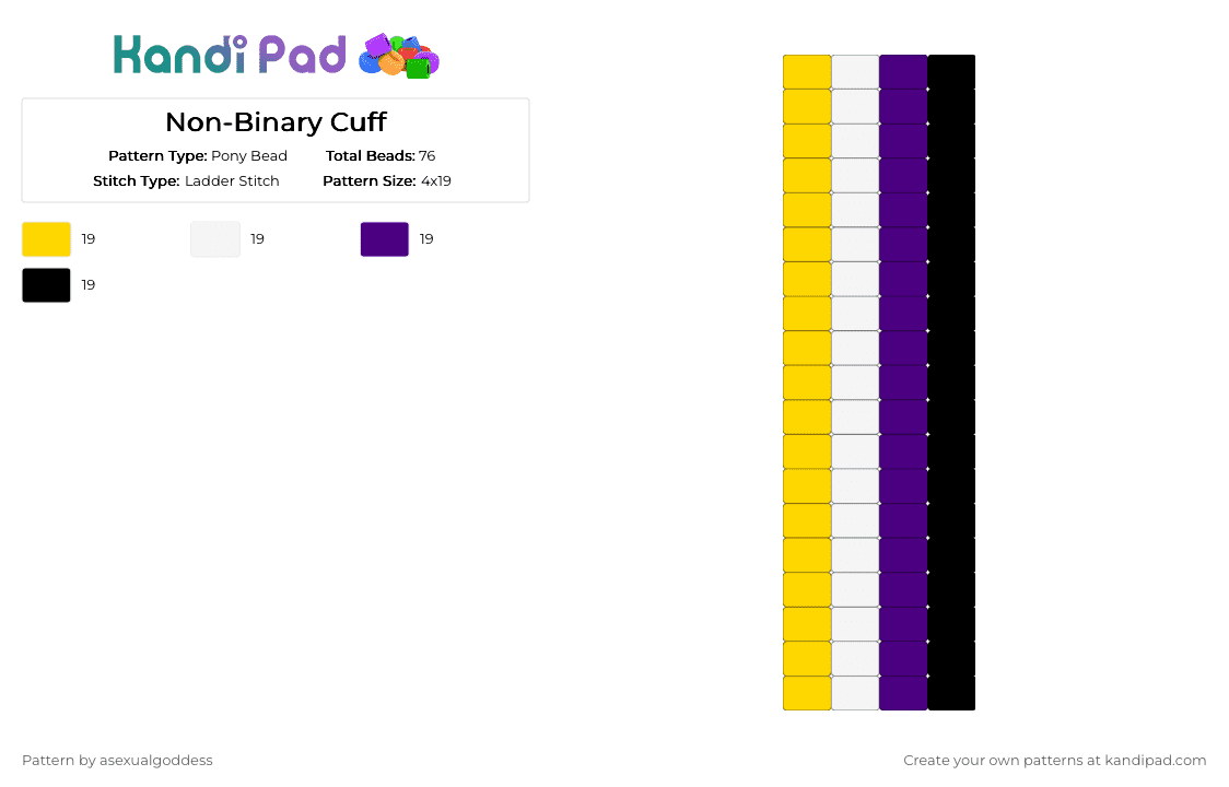 Non-Binary Cuff - Pony Bead Pattern by asexualgoddess on Kandi Pad - yellow,purple,pride,nonbinary,youcore