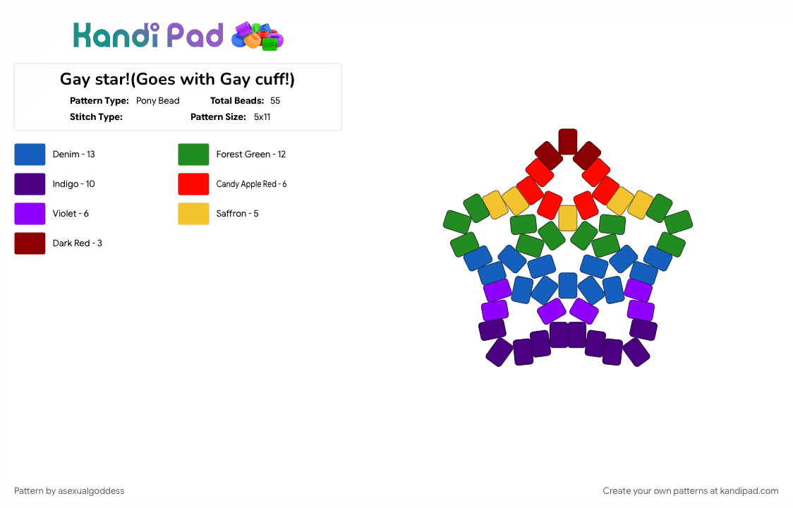 Gay star!(Goes with Gay cuff!) - Pony Bead Pattern by asexualgoddess on Kandi Pad - blue, gay, green, june, late, lgbtq, love, pride, purple, us, youcore