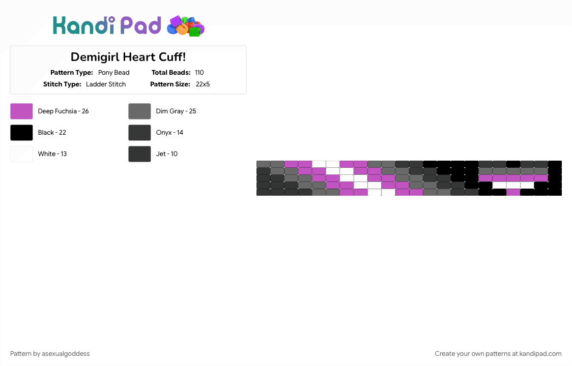 Demigirl Heart Cuff! - Pony Bead Pattern by asexualgoddess on Kandi Pad - demi, demigirl, girlyboy, gray, heart, june, love, pink, pride, youcore