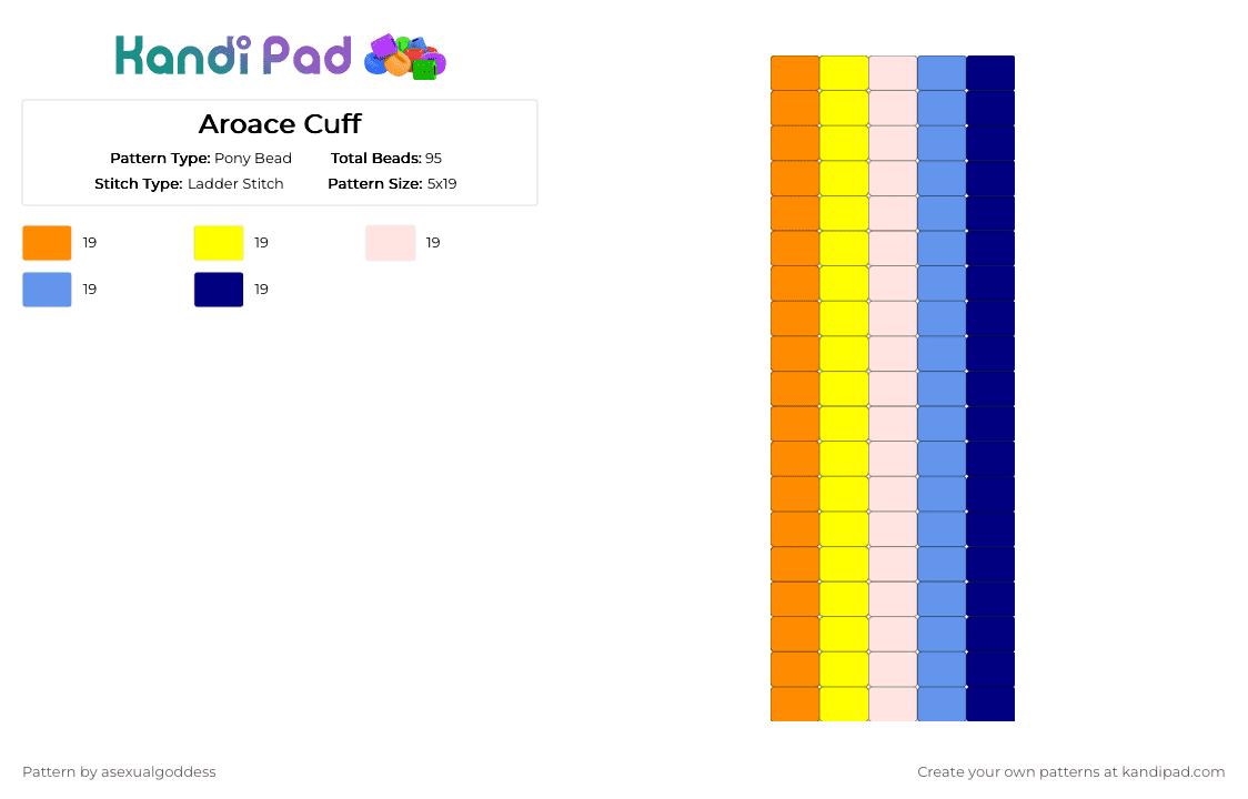 Aroace Cuff - Pony Bead Pattern by asexualgoddess on Kandi Pad - orange,yellow,light blue,purple,pride,ace,mecore,youcore