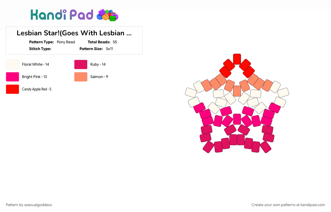 Lesbian Star!(Goes With Lesbian Cuff!) - Pony Bead Pattern by asexualgoddess on Kandi Pad - girllover, june, late, lesbian, love, mecore, pink, pride, youcore