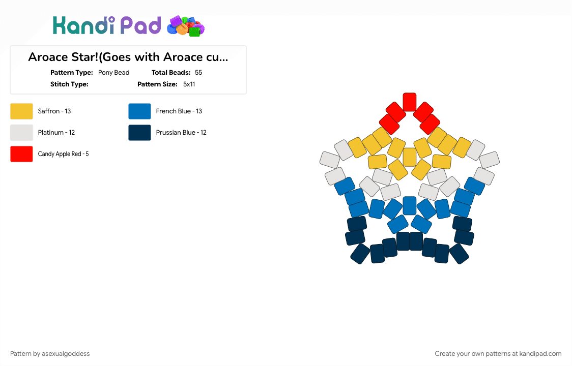 Aroace Star!(Goes with Aroace cuff!) - Pony Bead Pattern by asexualgoddess on Kandi Pad - ace, apride, aroace, blue, june, love, mecore, pride, youcore