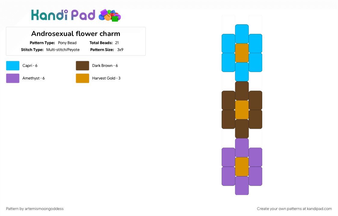 Androsexual flower charm - Pony Bead Pattern by artemismoongoddess on Kandi Pad - 