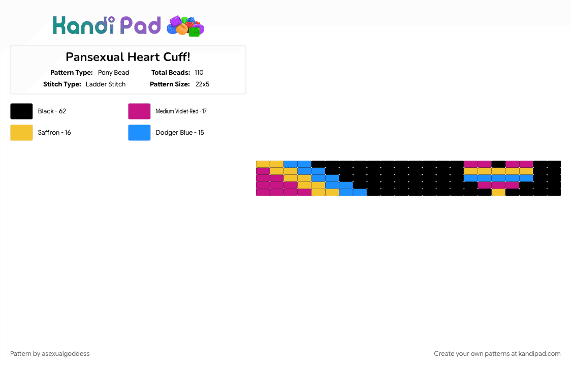 Pansexual Heart Cuff! - Pony Bead Pattern by asexualgoddess on Kandi Pad - black, everyone, heart, june, love, pan, pansexual, pink, pride, yellow, youcore
