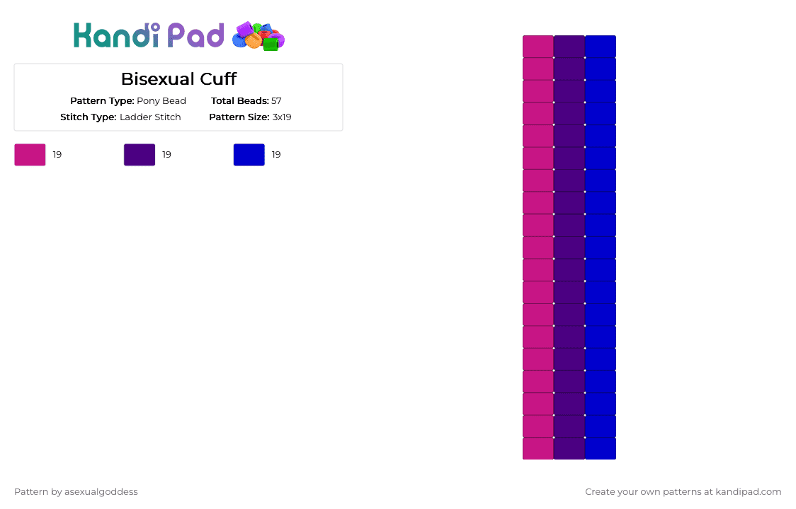 Bisexual Cuff - Pony Bead Pattern by asexualgoddess on Kandi Pad - pink,purple,pride,bi,youcore