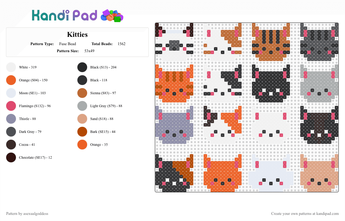 Kitties - Fuse Bead Pattern by asexualgoddess on Kandi Pad - gray,red,orange,kitties,breeds,cats,cute,animal,favanimal,catperson
