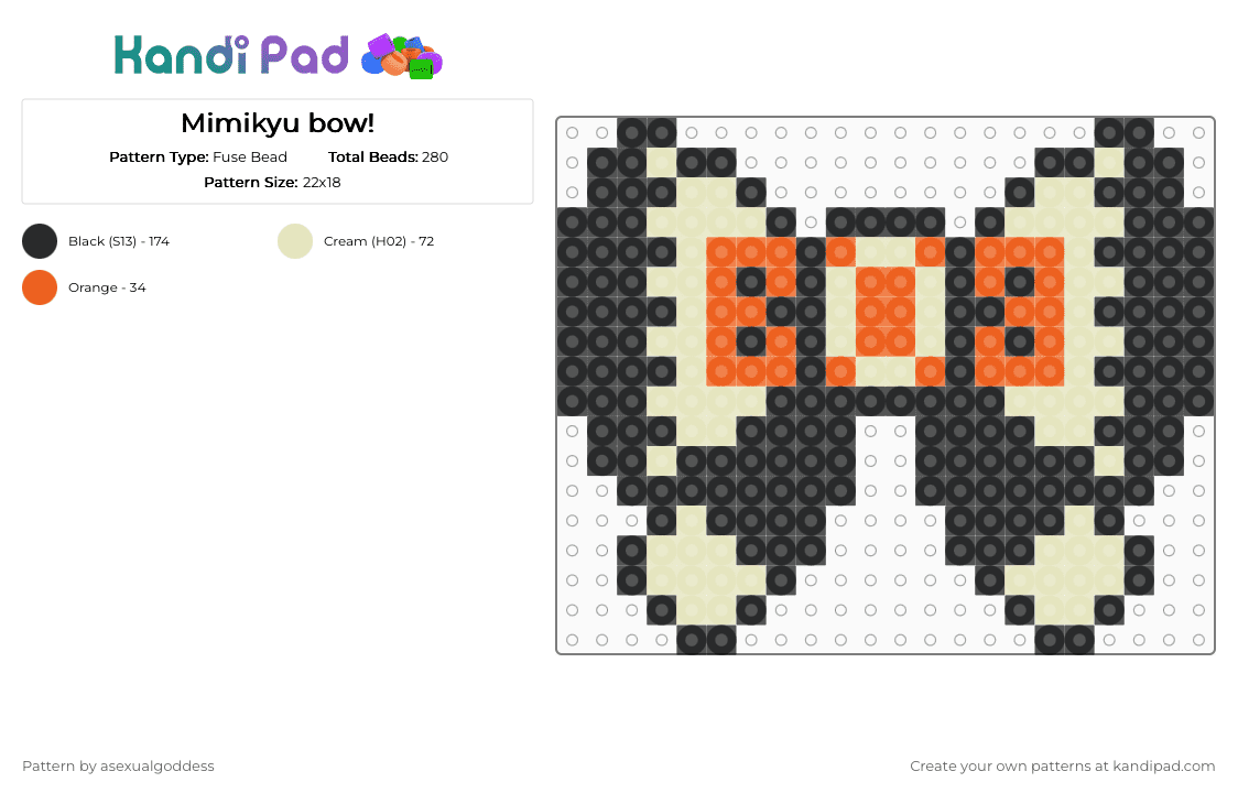 Mimikyu bow! - Fuse Bead Pattern by asexualgoddess on Kandi Pad - beige, cute, gaming, love, mimikyu, orange, pokemon, sad, scary