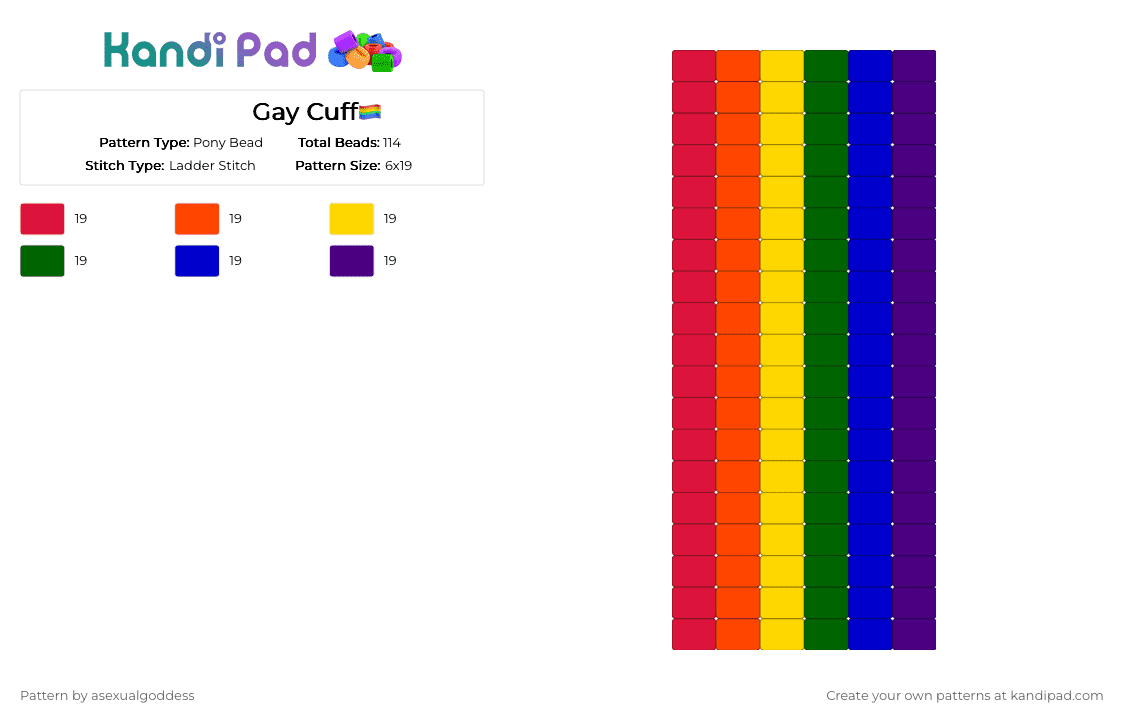 Gay Cuff🏳️‍🌈 - Pony Bead Pattern by asexualgoddess on Kandi Pad - red,purple,pride,gay,youcore,the start