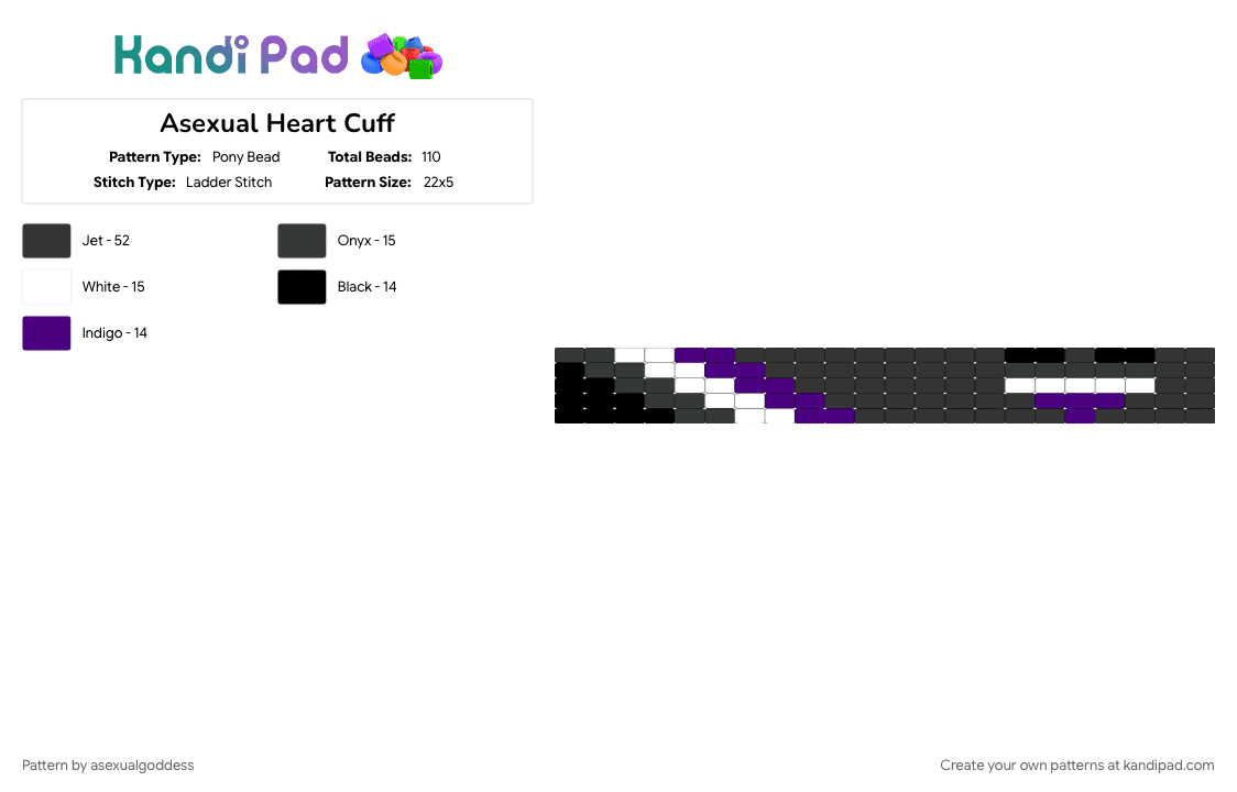 Asexual Heart Cuff - Pony Bead Pattern by asexualgoddess on Kandi Pad - ace, apride, asexual, black, cuff, heart, love, mecore, purple, white, youcore