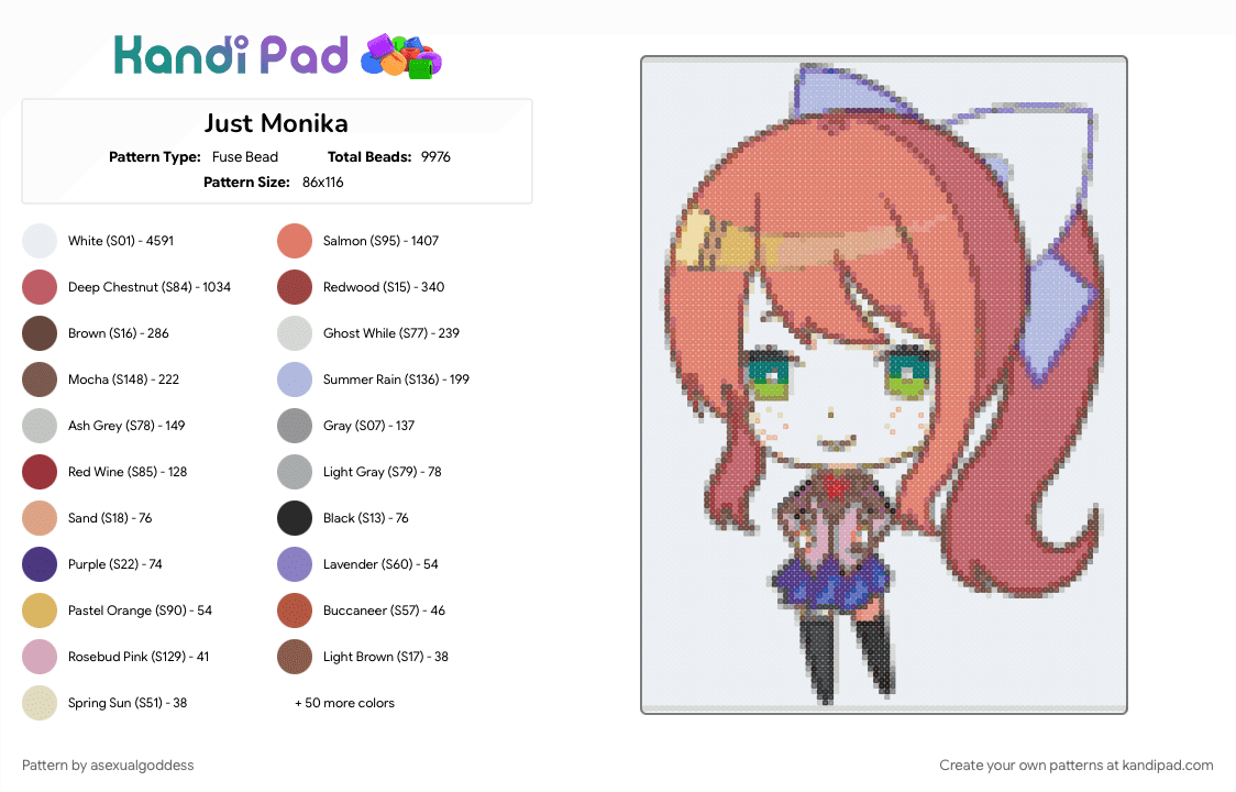 Just Monika - Fuse Bead Pattern by artemismoongoddess on Kandi Pad - colorful, just, monika, orange, pink, white