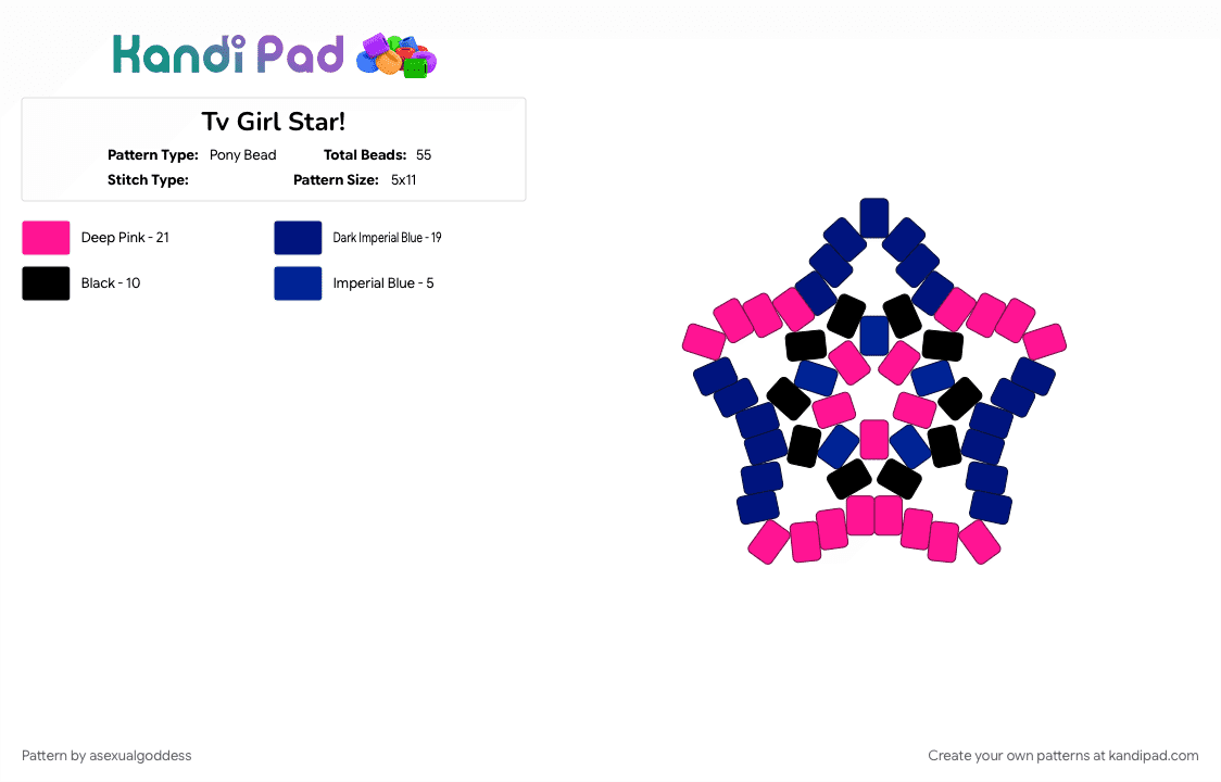 Tv Girl Star! - Pony Bead Pattern by asexualgoddess on Kandi Pad - artist, blue, cigarettes out the window, music, not allowed, pink, purple, star, tv girl