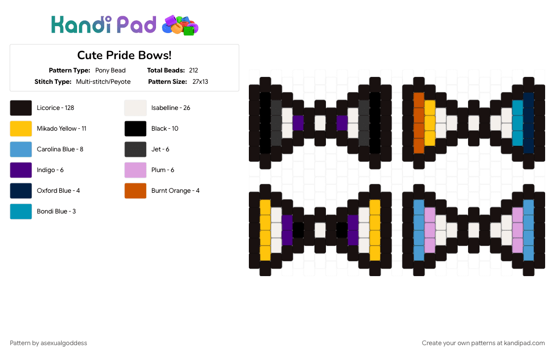 Cute Pride Bows! - Pony Bead Pattern by artemismoongoddess on Kandi Pad - black, bow, cute, cutecore, june, light blue, love, pride, yellow