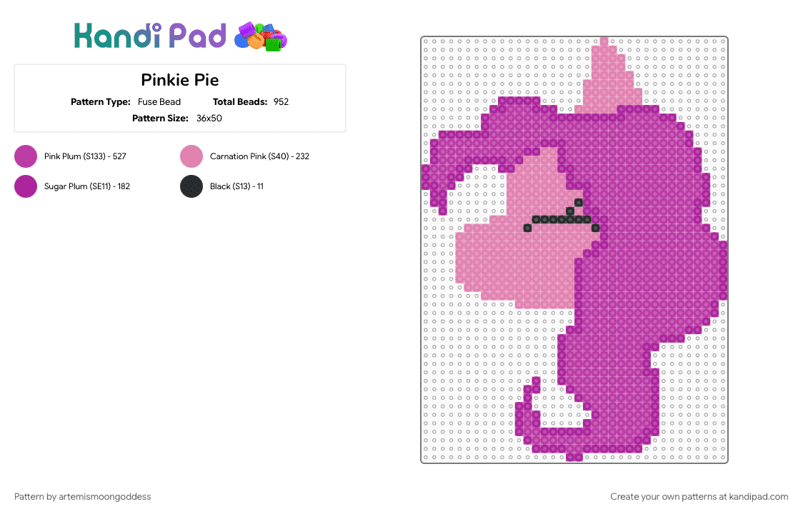 Pinkie Pie - Fuse Bead Pattern by lukas_wife on Kandi Pad - pink